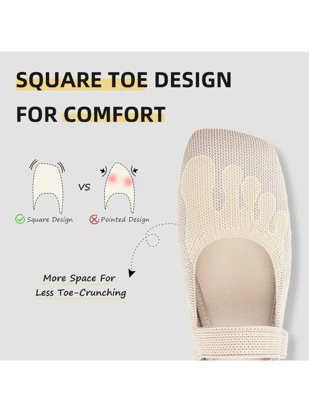 Women's Almond Rubber Knit Wide Toe Adjustable Straps Flat Slip On Comfort Shoes
